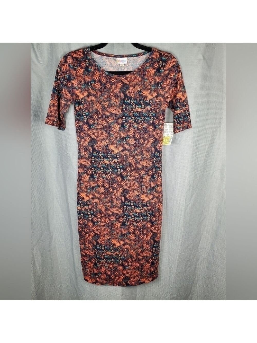 NWT Lularoe Julia, blue with multicolored pattern, size XXS